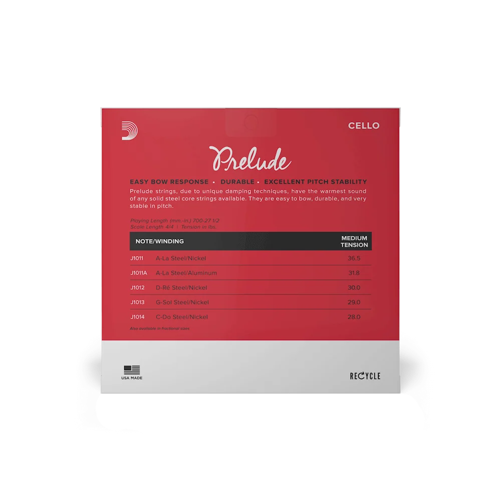 D'Addario Prelude Cello String Set – Medium Tension