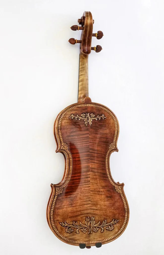 D Z Strad Violin- Model 512- Royal Violin with Handcrafted Scroll and Floral Carvings